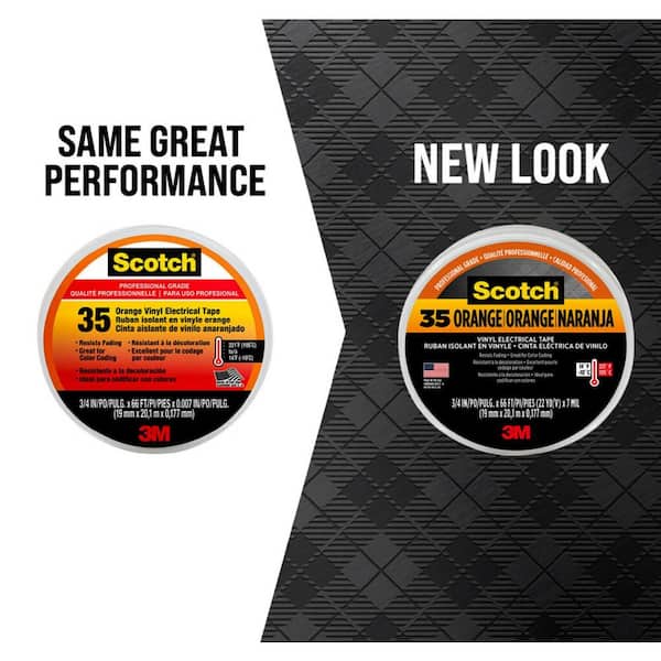 3/4 in. x 66 ft. x 0.007 in. Orange & Yellow Combo Pack #35 Vinyl Electrical Tape, Stretchable long-lasting adhesion