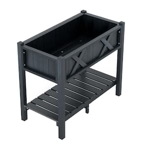 34 in. x 18 in. x 29 in. HIPS Raised Garden Bed with Storage Shelf and Drainage Holes in Black