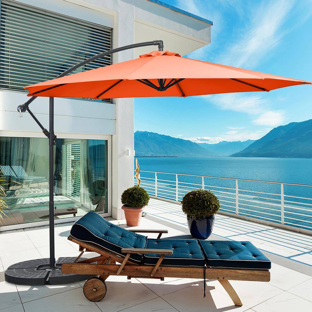 10' Orange Polyester Patio Offset Umbrella with Iron Frame