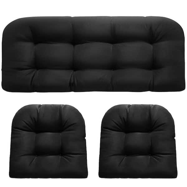 19 x 4 in. Black Outdoor Loveseat Wicker Chair Cushion with 1 Loveseat and 2 U Shaped Cushions