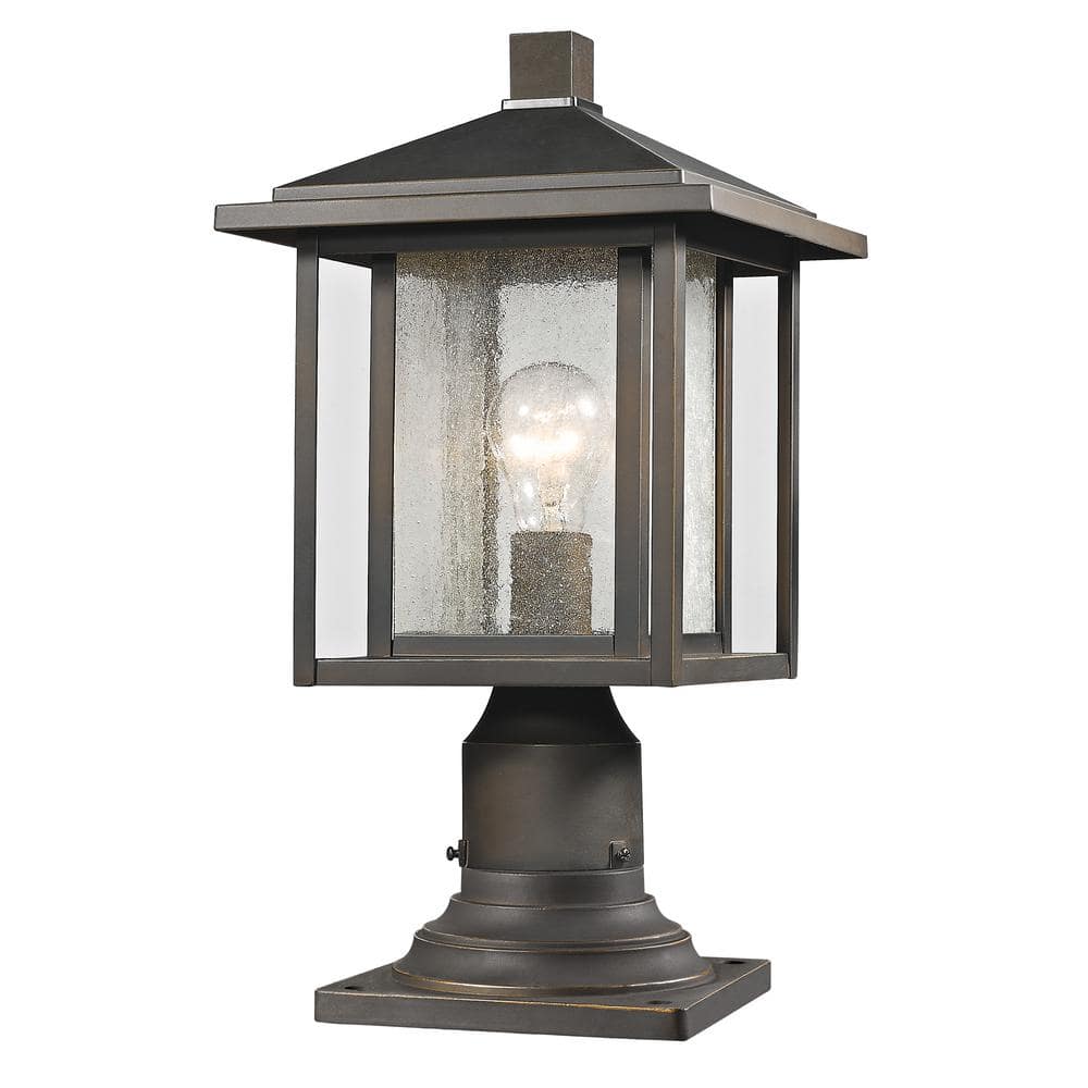Dunbroch 1-Light Deep Bronze 16.75 in. Pier Mount Light with Clear Glass an