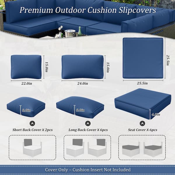 14-Piece Patio Cushion Covers Replacement with Zipper for Sectional Sofa Set, Slipcovers for Outdoor Cushions Blue