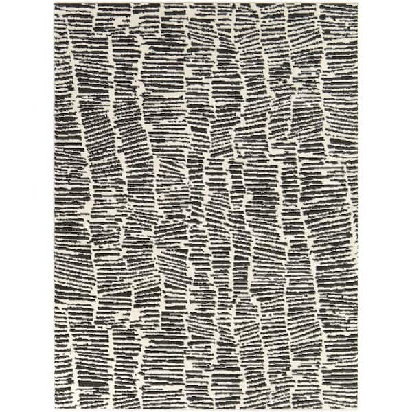 Kuzman Cream/Black 8 ft. x 10 ft. Modern Textured Stripe Area Rug