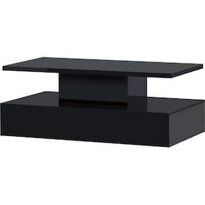 47 in. Black Rectangle Particle Board Coffee Table with LED Lighting