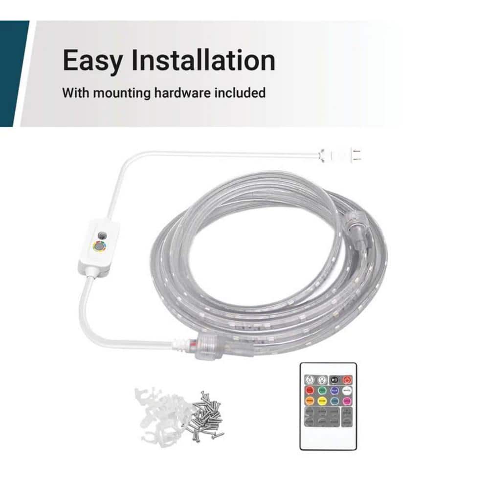 16ft Color-Changing LED Outdoor Rope Lights with Remote