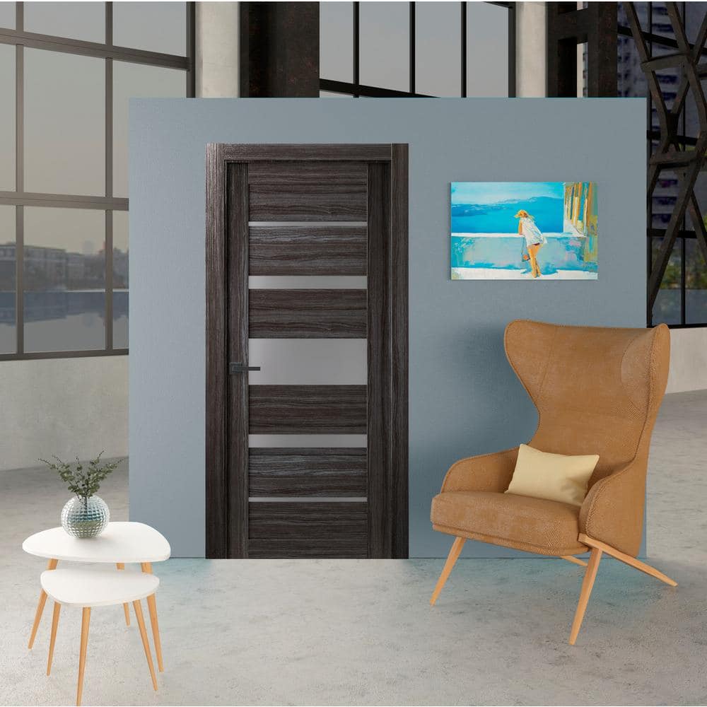 Gray Oak Frosted Glass Solid Core Interior Door Slab