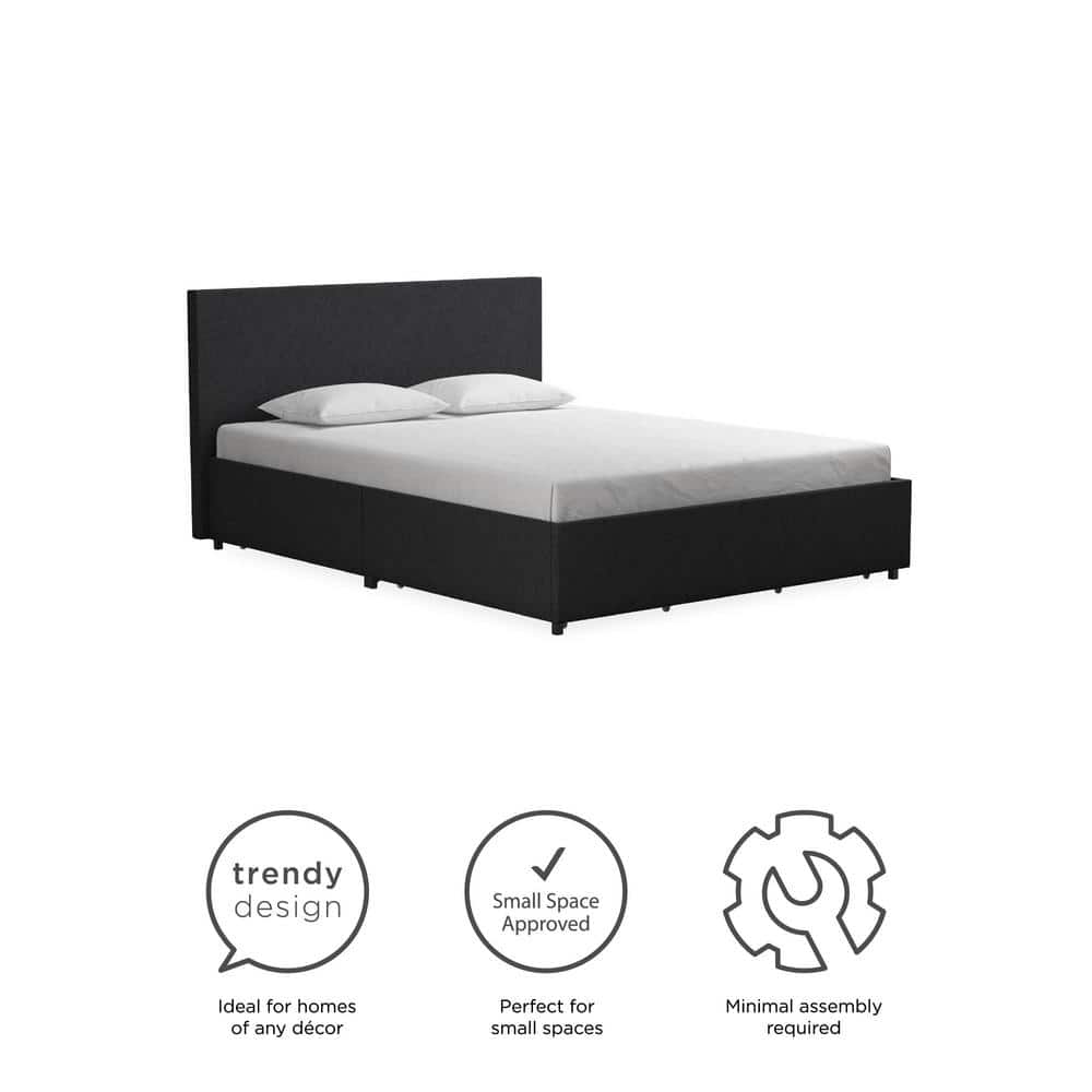 Kelly Dark Gray Upholstered Queen Bed with Storage Drawers