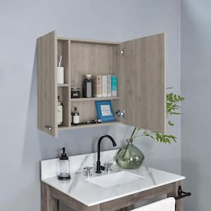 23.6 in. W x 23.6 in. H Square Wooden Rectangular Medicine Cabinet with Mirror, Light Grey
