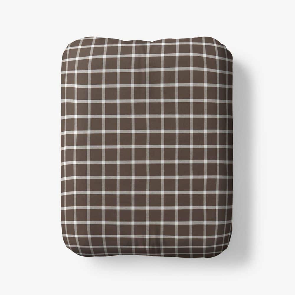 Company Cotton Yarn-Dyed Windowpane Brown Cotton Percale Full Fitted Sheet price history on PriceWatchPro