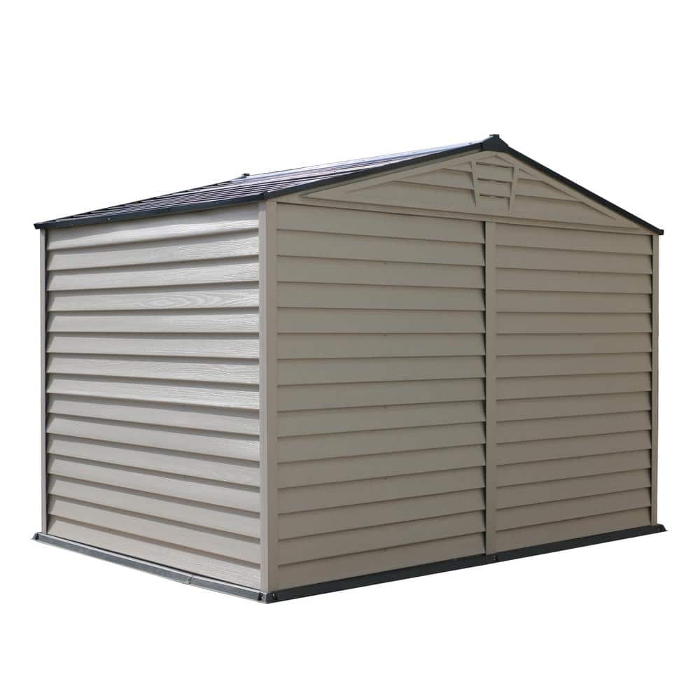 Gray 8' x 10' Vinyl Storage Shed with Shelving and Windows
