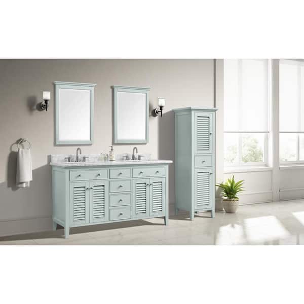 Home Decorators Collection Fallworth 61 in. Double Sink Light Green Bath Vanity with Carrara Marble Top (Assembled)