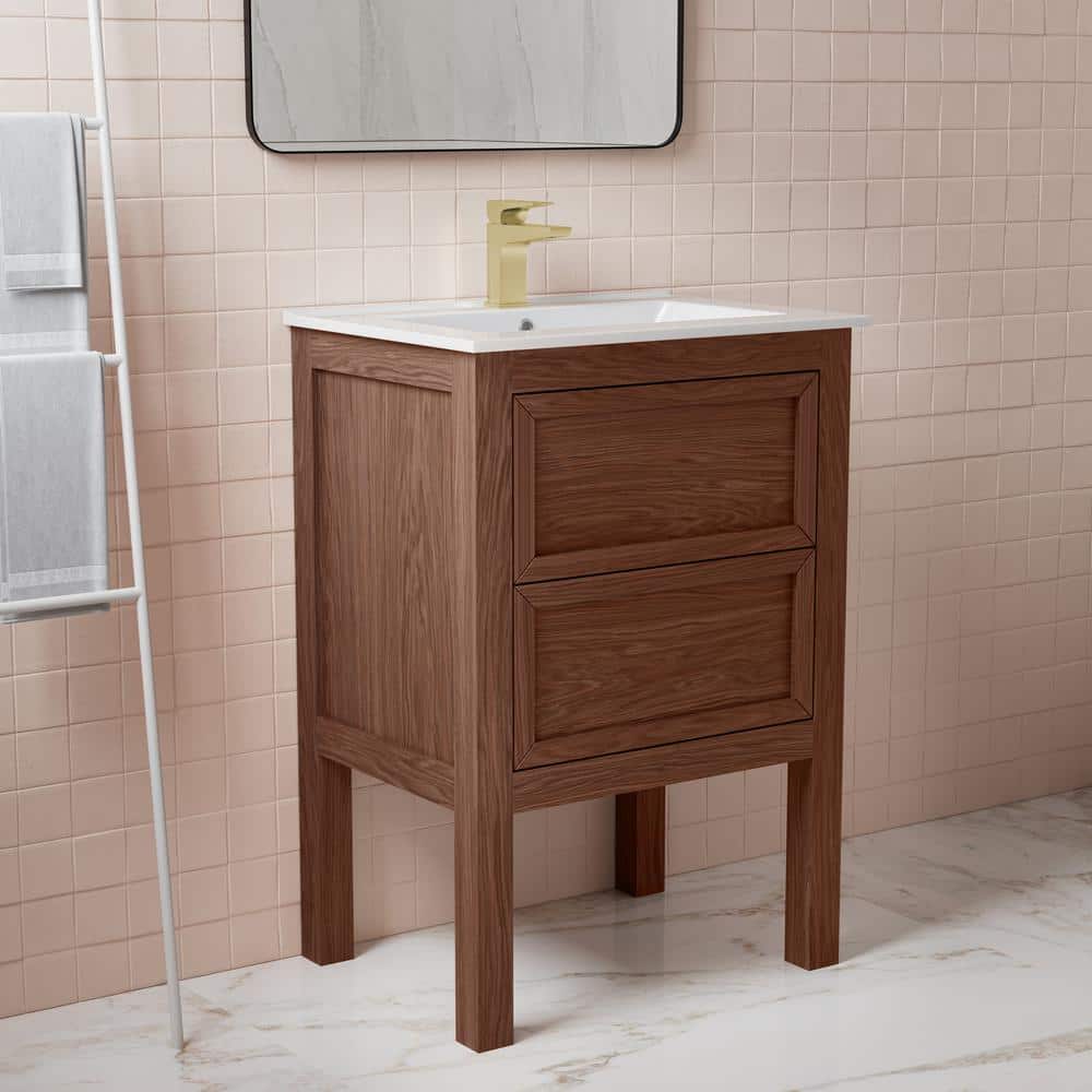 Nadar 24" Walnut Freestanding Bathroom Vanity with Ceramic Top