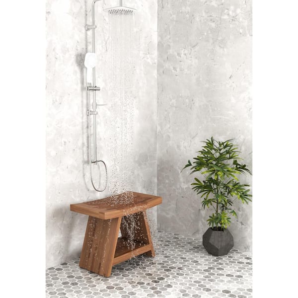 AquaTeak Patented 24 in x 14 in Asia Freestanding Teak Shower