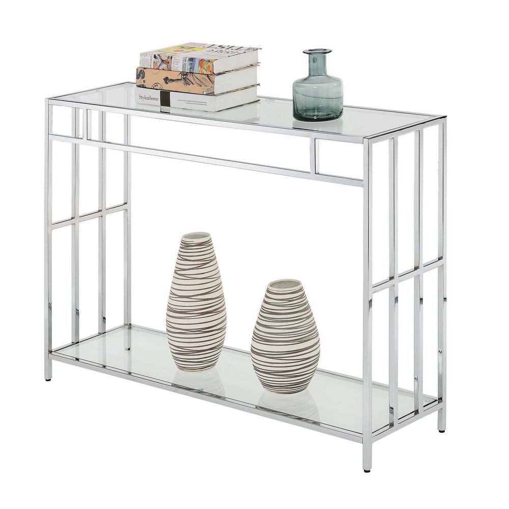 Mission Clear Glass and Chrome Console Table with Storage