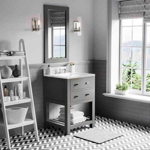 24 in. W x 21.5 in. D x 34 in. H Vanity in Cashmere Grey with Marble Vanity Top in Carrara White