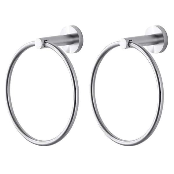 2-Piece Wall Mounted Round Closed Towel Ring Bath Hardware Accessory in Brushed Nickel