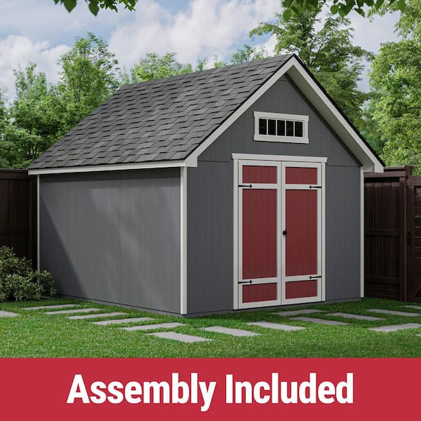 Pro Assembled Tribeca 10 ft. W x 12 ft. Wood Garden Shed Storage w/ Floor and Transom Window- Grey Shingle (120 sq. ft.)