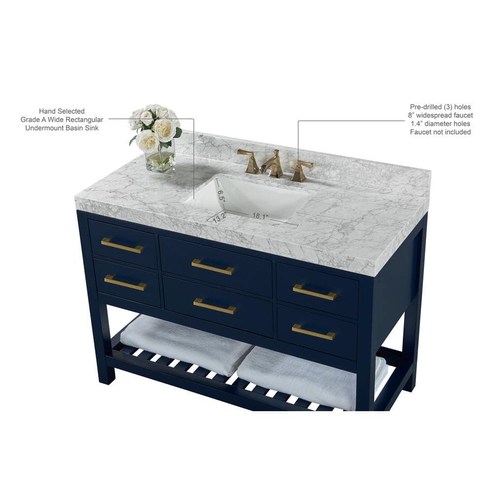 Elizabeth 48'' Heritage Blue Wood Vanity with Marble Top
