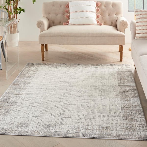Elation Ivory Grey 4 ft. x 6 ft. Abstract Geometric Area Rug