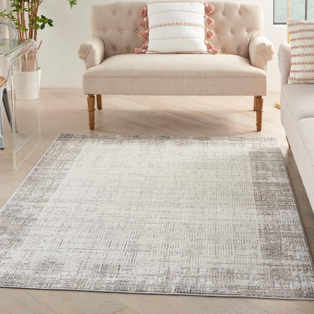 Ivory Grey Rectangular Synthetic Area Rug 5' x 7'