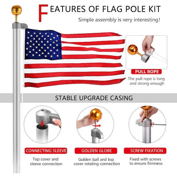 SCWN 25FT Black Flag Pole Kit,Sectional Flagpole with 5x3 USA Flag,Aluminum Extra Thick Heavy Duty Flag Pole for Outside,Yard,Residential or Commercial 