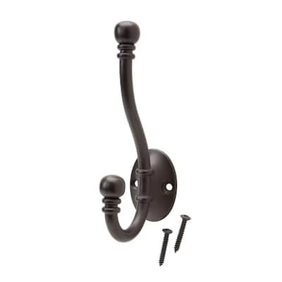 Decorative 5-13/20 in. Antique Brass Single Hat and Double Coat Hook