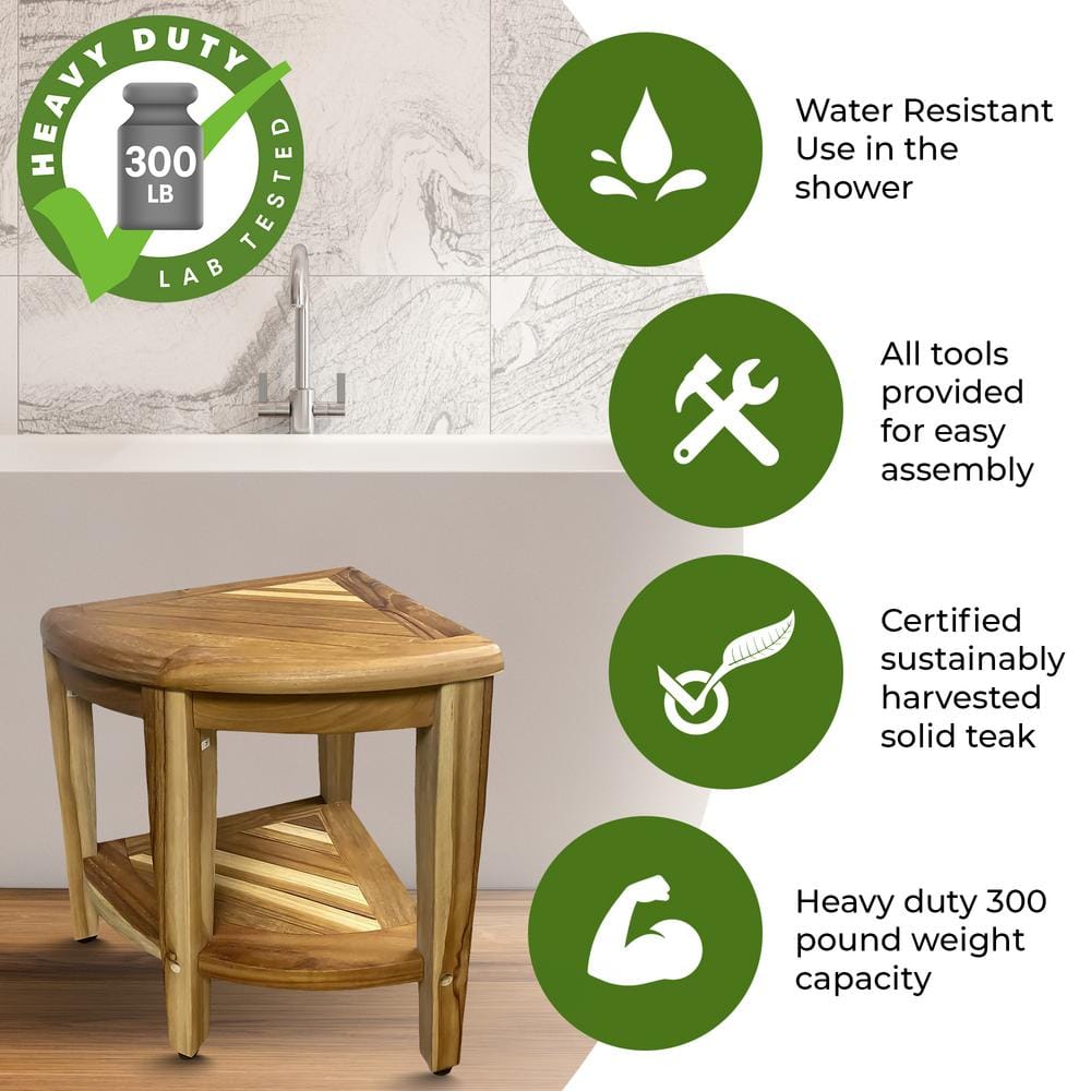 18" Tall Teak Corner Shower Shelf with Storage