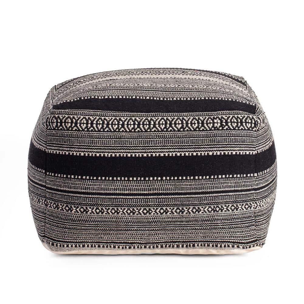 Wydown 22 in. x 22 in. x 16 in. Black and Ivory Pouf