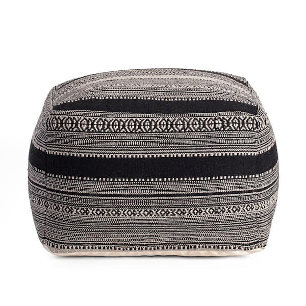 Anji Mountain Wydown 22 in. x 22 in. x 16 in. Black and Ivory Pouf