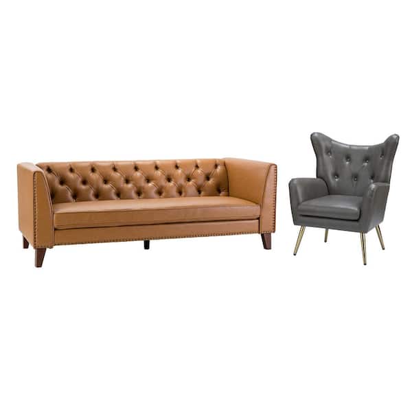 JAYDEN CREATION Frank Grey 83 in. 2-Piece Living Room Set With Classic Flared Arms