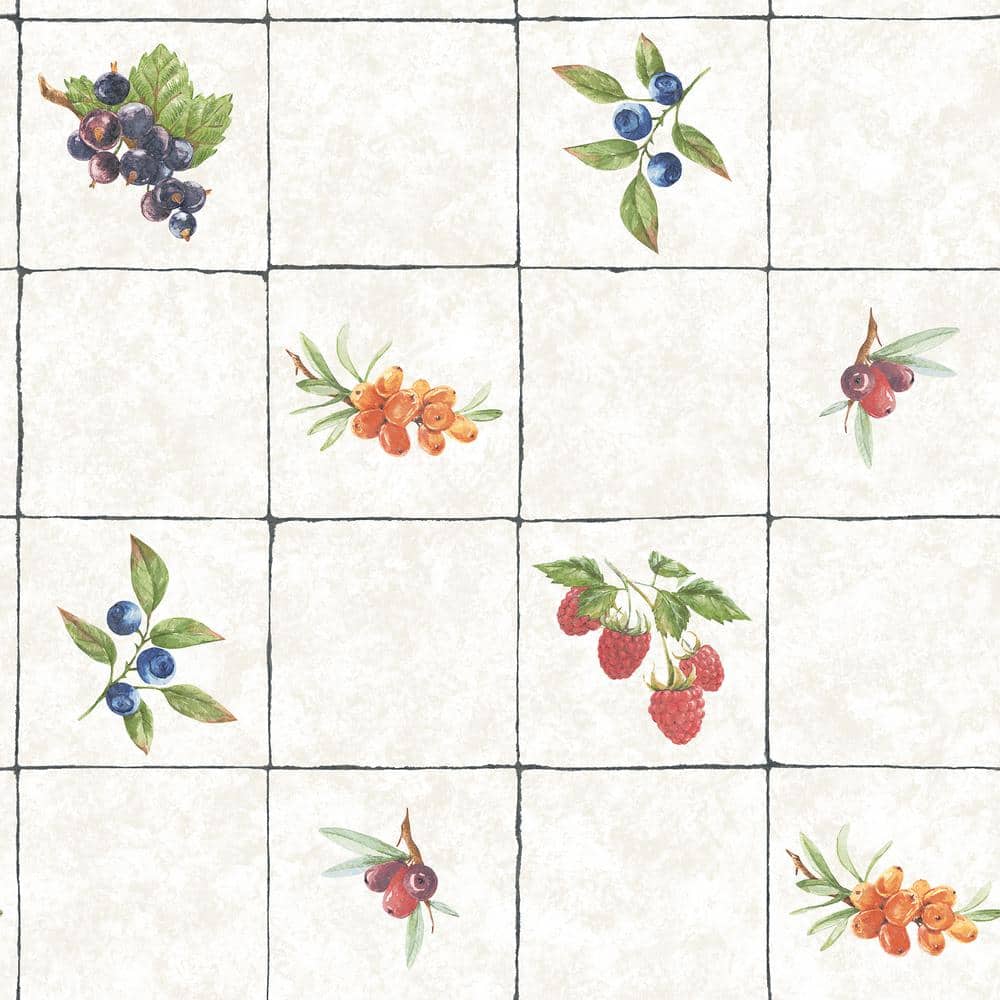 Fruit Tile Taupe/Red/Blue Matte Finish Vinyl on Non-Woven Non-Pasted Wallpa