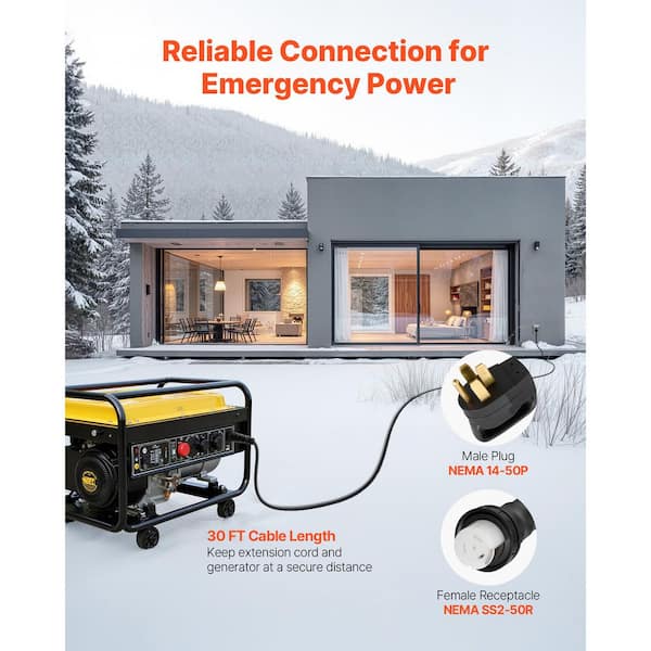 30FT. 50 Amp 125V/250V Generator Cord and Power Inlet Box, NEMA 14-50P to SS2-50R, Generator Extension Cord 2025 update