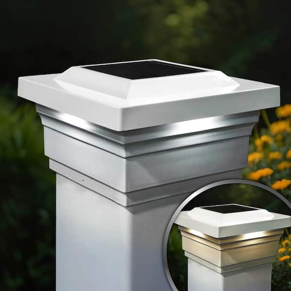 Majestic 5 in. x 5 in. Outdoor White Vinyl LED Solar Post Cap (2-Pack)