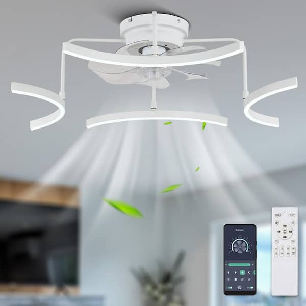 Bella Depot 20 in. Smart Indoor 6-DIY Shape Modern White Low Profile Dimmable Ceiling Fan with LED Lights and Remote