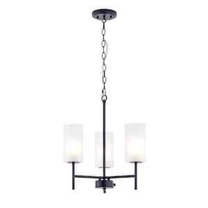 Florabelle 3-Light Matte Black Finish Shaded Chandelier with Frosted Glass