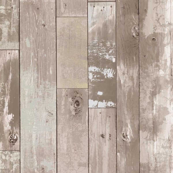 Brewster Heim Taupe Distressed Wood Panel Vinyl Peelable Wallpaper (Covers 56.4 sq. ft.)