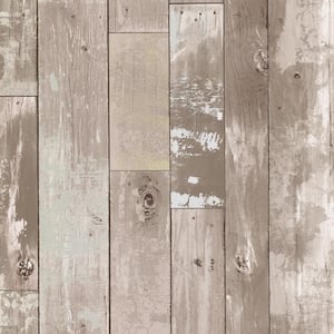 Heim Taupe Distressed Wood Panel Taupe Wallpaper Sample