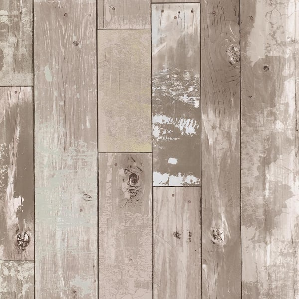 Brewster Heim Taupe Distressed Wood Panel Taupe Wallpaper Sample