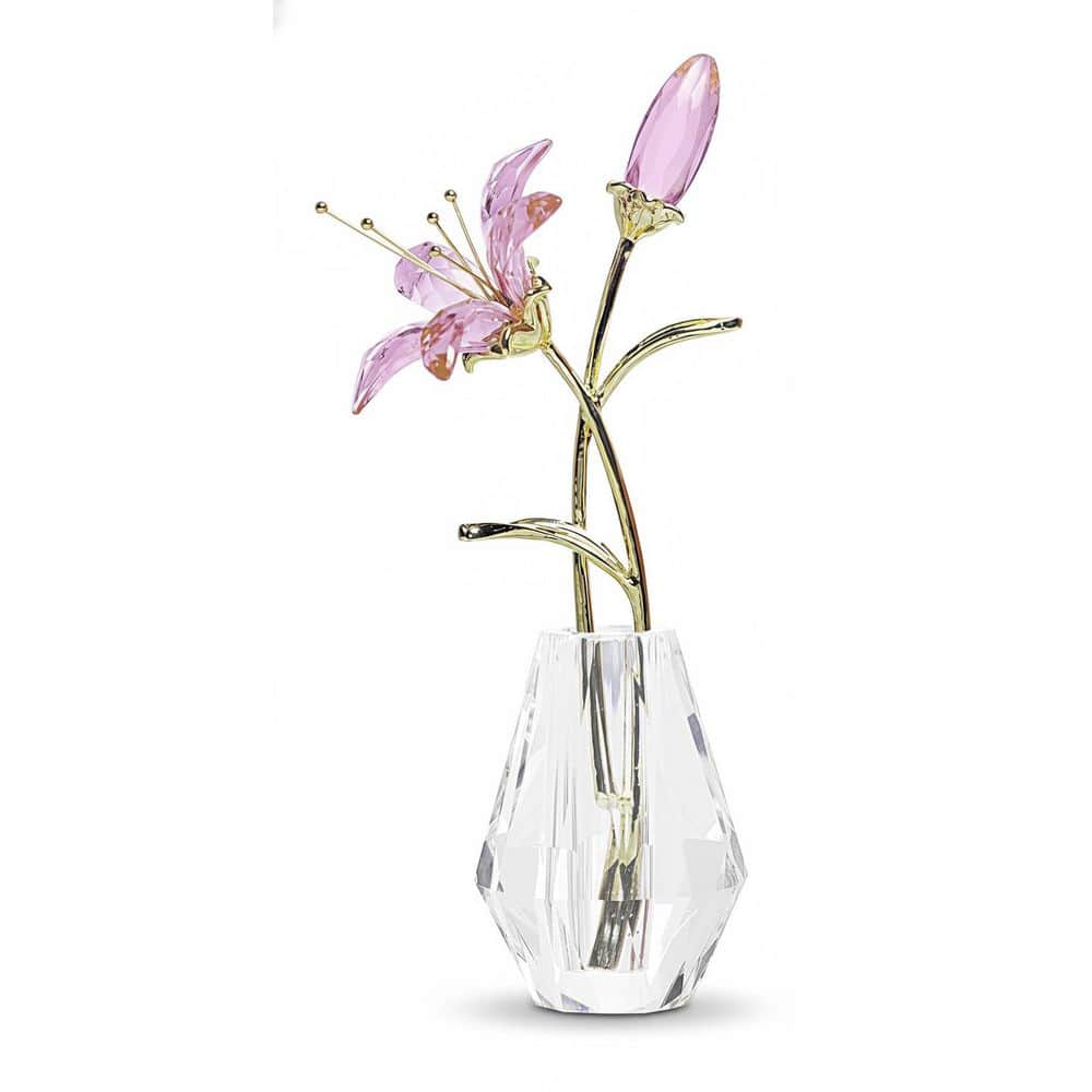 5.9 in. x 2.7 in. Pink Crystal Artificial Tiger Lily with Vase