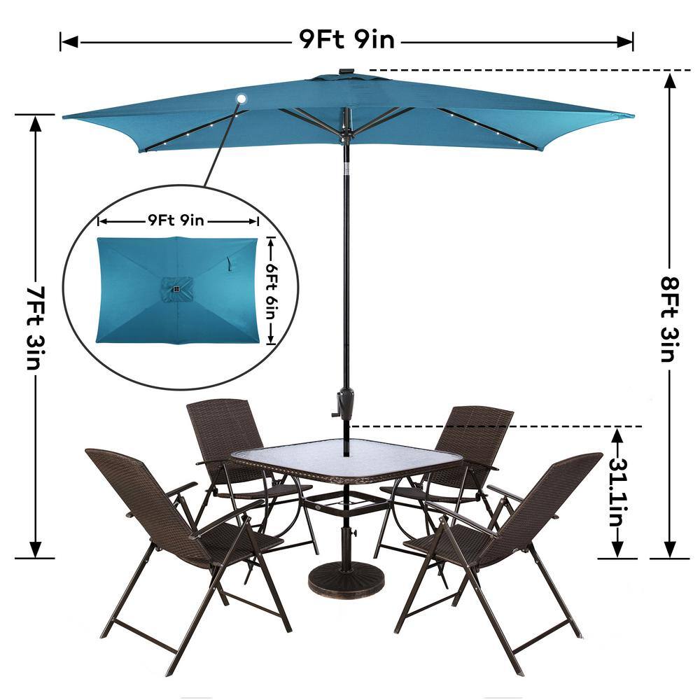 Teal Rectangular Solar LED Patio Umbrella with Steel Frame