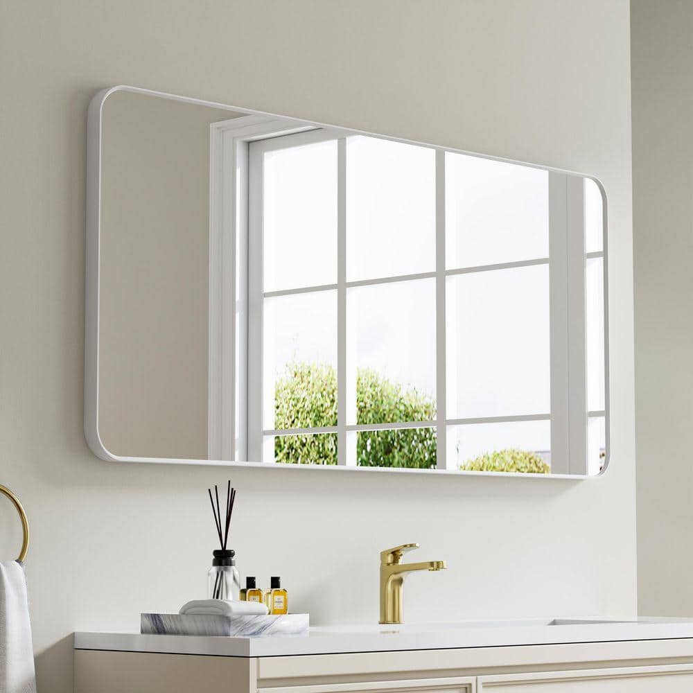 MIRROR9アウター ホワイト Eoviamne 60 in. W x 28 in. H Rectangular Aluminum Framed Wall