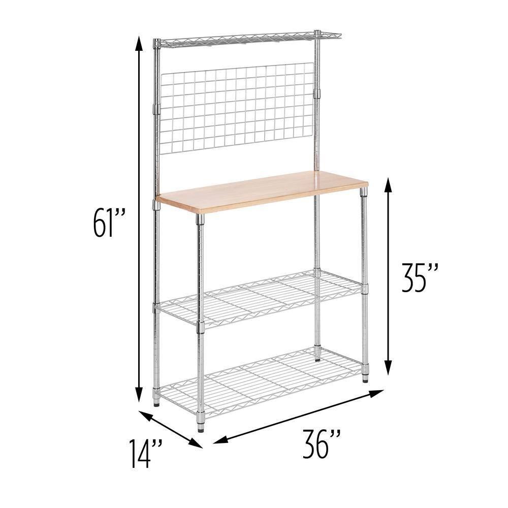 Elegant Silver 4-Shelf Adjustable Baker's Rack with Maple Cutting Board