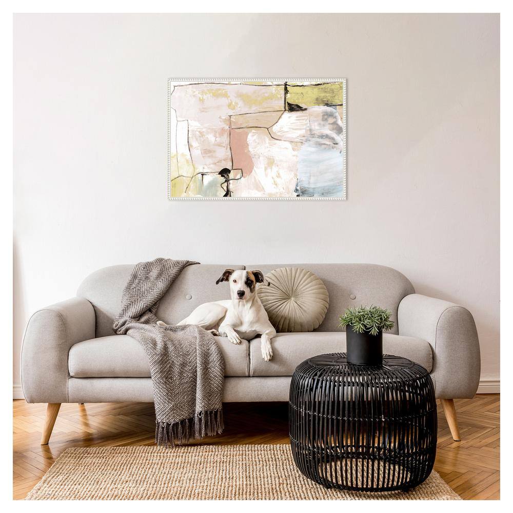 Abstract Pastels Graphic Art on Canvas with White Beaded Frame