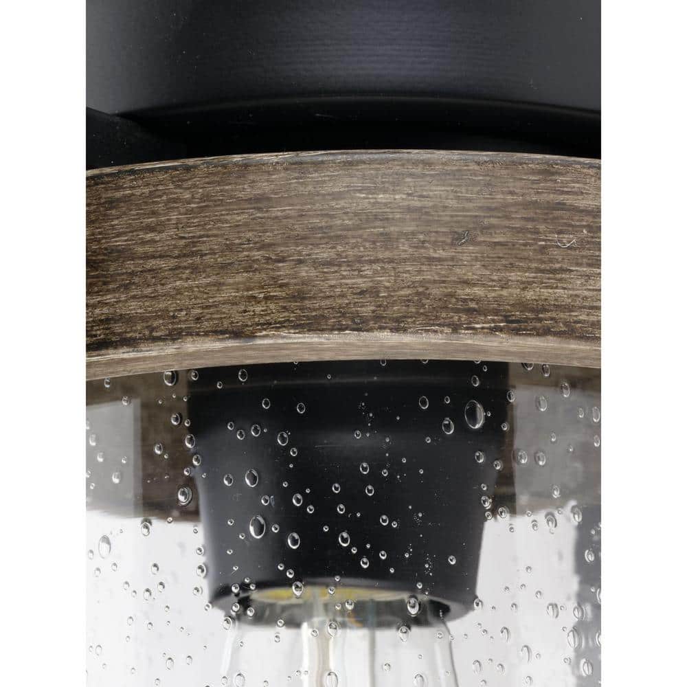 Matte Black and Clear Seeded Glass Outdoor Flush Mount Light