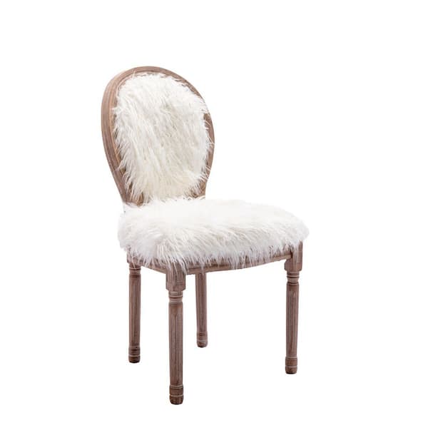 Unbranded White Faux Fur French Dining Chair with Rubber Legs (Set of 2)