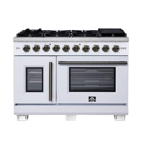 Capriasca 48 in. White Freestanding French Door Gas Range, 8 Burners