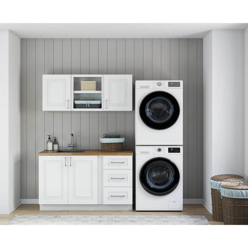 Greenwich Verona White Plywood Shaker Stock Ready to Assemble Kitchen-Laundry Cabinet Kit 24 in. W. x 77 in. x 60 in.