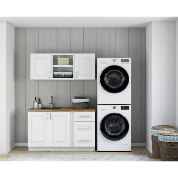 MILL'S PRIDE Greenwich Verona White Plywood Shaker Stock Ready to Assemble Kitchen-Laundry Cabinet Kit 24 in. W. x 77 in. x 60 in.