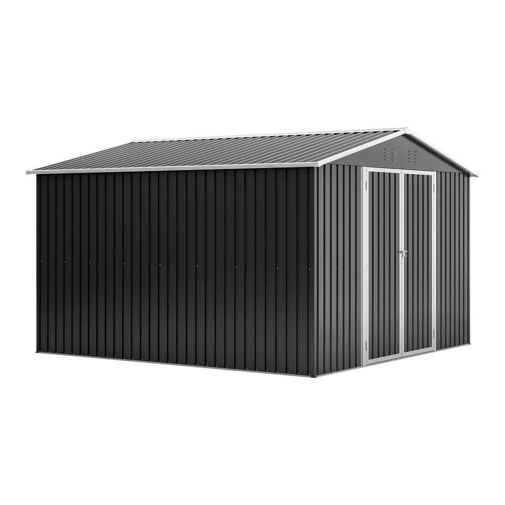 10 ft. W x 10 ft. D Black Metal Storage Shed with Lockable Doors, Utility a