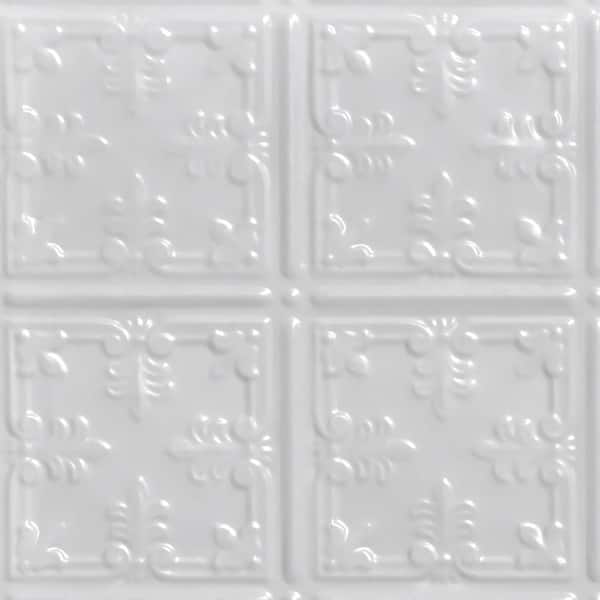 FROM PLAIN TO BEAUTIFUL IN HOURS Take Home Sample - Florentine White 1 ft. x 1 ft. Decorative Tin Style Lay-in Ceiling Tile (1 sq. ft./case)